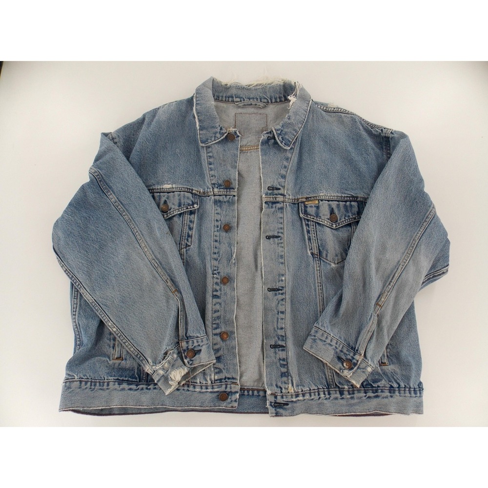 Levi Strauss Signature Denim Trucker Jacket Y2K Mens XL Light Blue Distressed